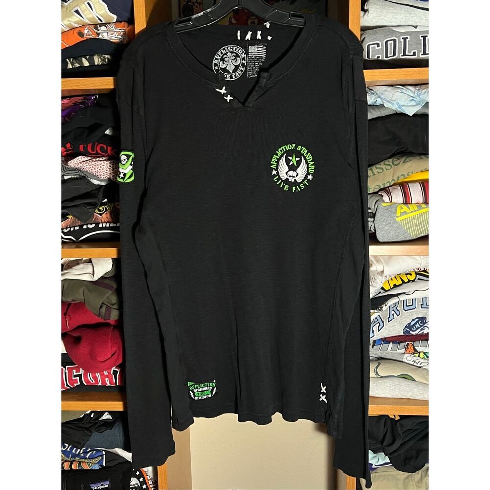 Vintage Y2K Affliction Goth Thermal Long Sleeve Shirt